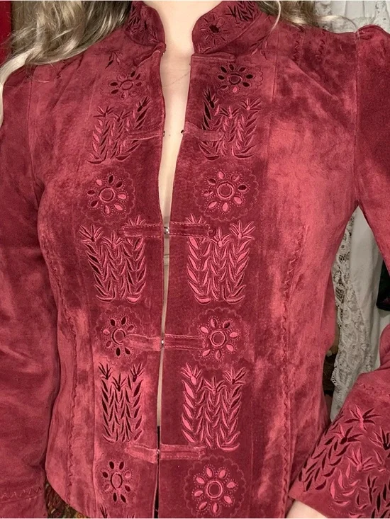 Vintage 90’s Women's Leather Jacket - Burgundy - Picture 3 of 8